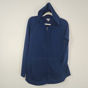 J. Jill Super Stretch Comfy Blue Full Zip Hooded Jacket LG pockets SMALL